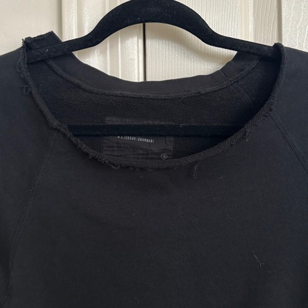 Nili Lotan Black Callie Distressed Crewneck Sweatshirt Fleece Small Made in USA - Picture 4 of 7